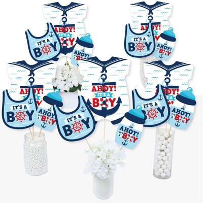 Big Dot of Happiness Ahoy It's a Boy - Nautical Baby Shower Centerpiece Sticks - Table Toppers - Set of 15