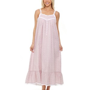 ADR Women's Cotton Nightgown, Cecilia Sleeveless Lace Trim Button Up Long Vintage Night Dress Gown - 1 of 4