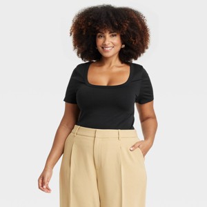 Women's Slim Fit Seamless Short Sleeve Square Neck Baby T-Shirt - A New Day™ - 1 of 3