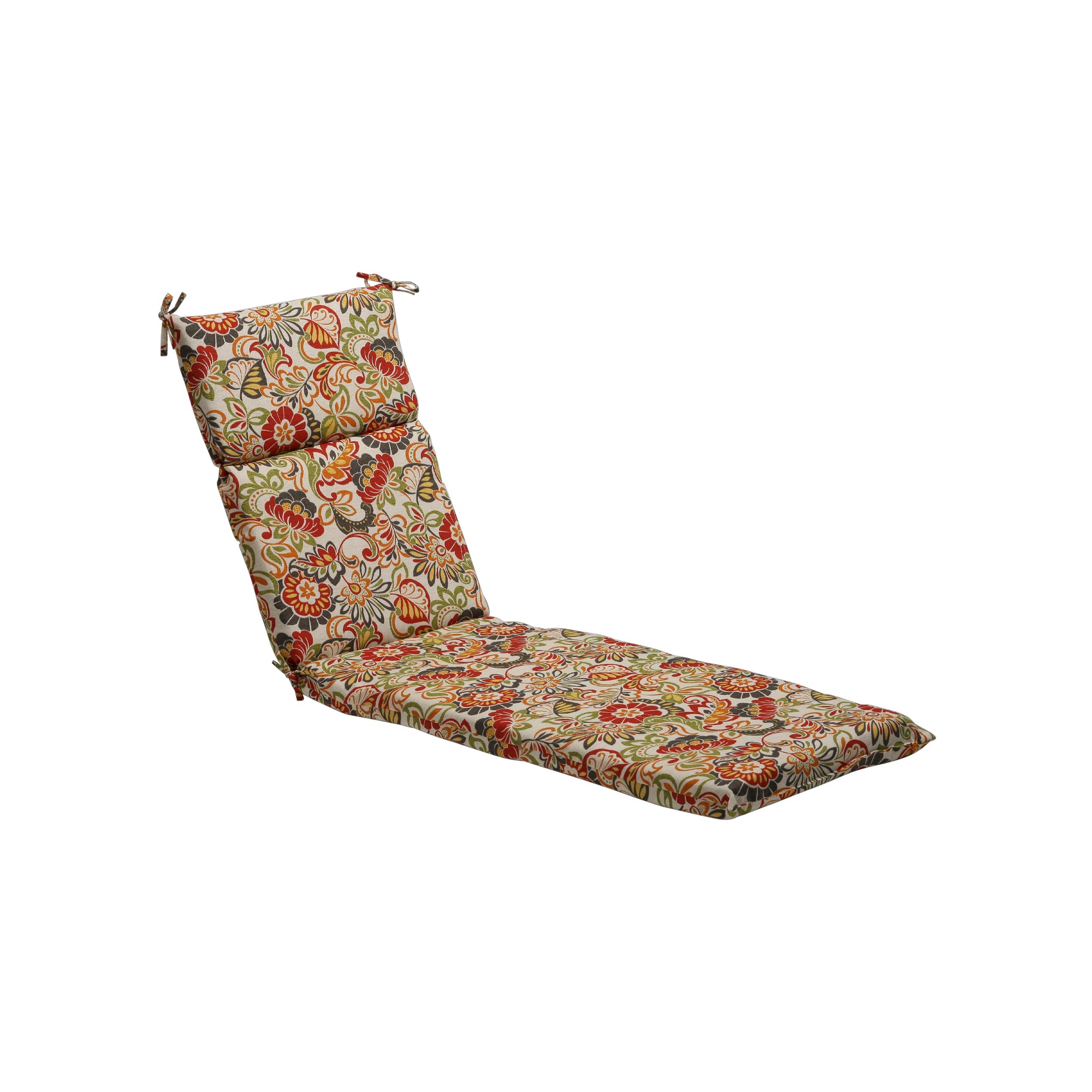 Outdoor Chaise Lounge Cushion - Green/Off-White/Red Floral