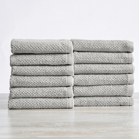 Washcloths 100% Cotton 13x13 Hotel Quality Face Towel, Grey-White 12/Pack