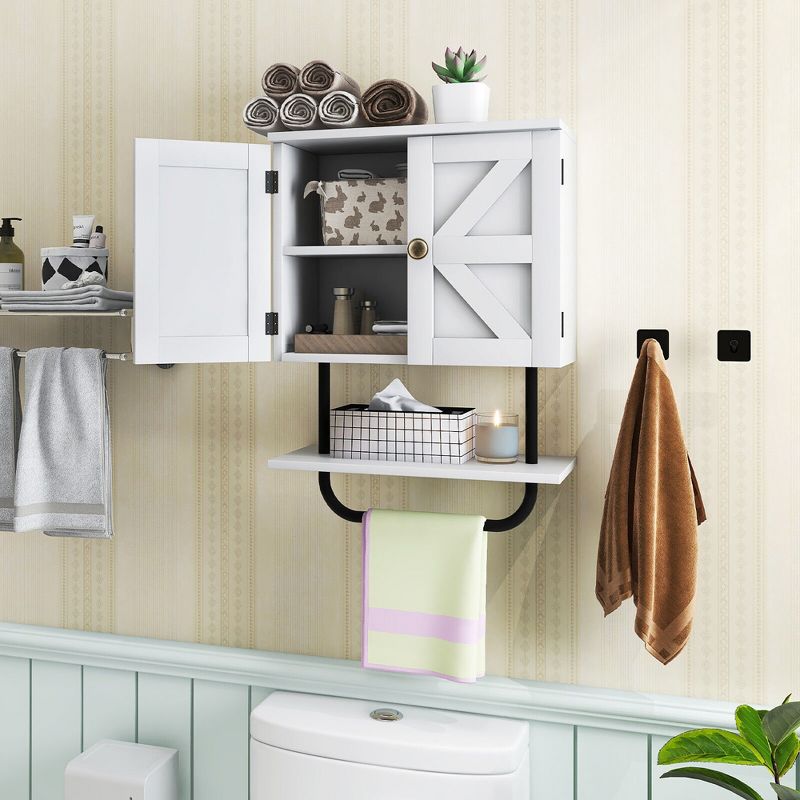 Tangkula Bathroom Wall Cabinet Medicine Storage Cabinet w/ Open Shelf & Towel Bar, 4 of 11
