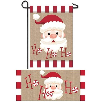 Evergreen Santa Ho Ho Ho Garden Burlap Flag and Sassafras Mat Set (14B8723ECM+431138)