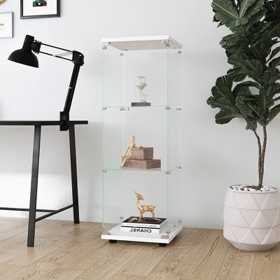Modern Glass Display Cabinet With Clear Door Floor Standing 3-Shelf Collection Display Glass Bookshelf For Living Room Home Office