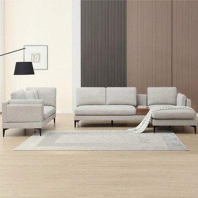 5-Seat Minimalist Cloud Couch and Loveseat Set U Shaped Sectional Sofa for Living Room Linen - Morden Fort