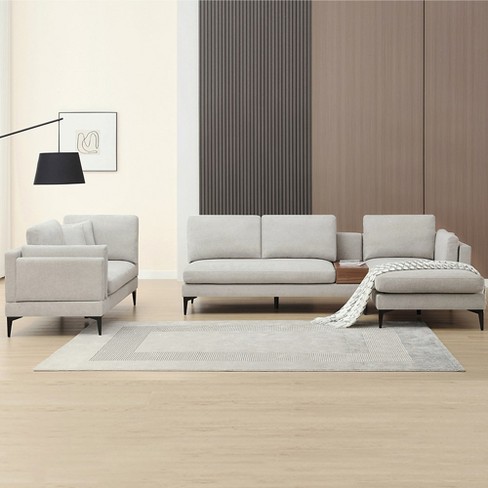 5-Seat Minimalist Cloud Couch and Loveseat Set U Shaped Sectional Sofa for Living Room Linen - Morden Fort - image 1 of 4