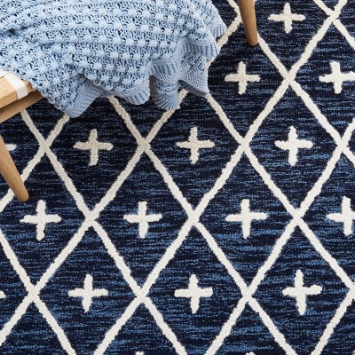 Navy and Ivory Hand-Tufted Wool Area Rug, 5' x 8'