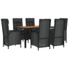 vidaXL 7 Pc Black Poly Rattan Patio Dining Set - Weather-Resistant Outdoor Furniture with Reclining Chairs & Acacia Wood Table - 3 of 4