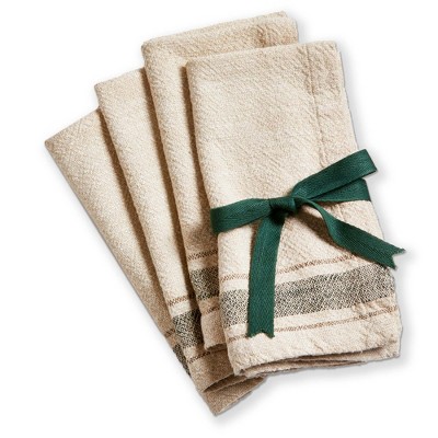 tag Aspen Stripe Cotton Napkins - 20" x 20" Beige Kitchen Textiles for Christmas - Machine Washable Cloth Napkins