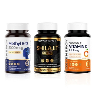 OXYENERGY Methyl B12, Shilajit 500mg & Vitamin C Bundle