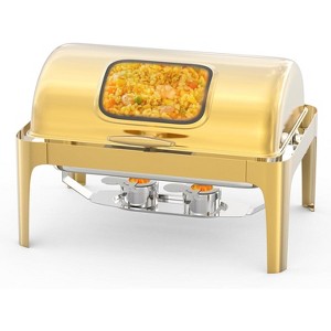 TackView 9QT Chafer Catering Food Warmer Server with Visible Lid, Retangle Stainless Steel Water Pan Stand Fuel Holder Clip,for Parties, Gold - 1 of 4