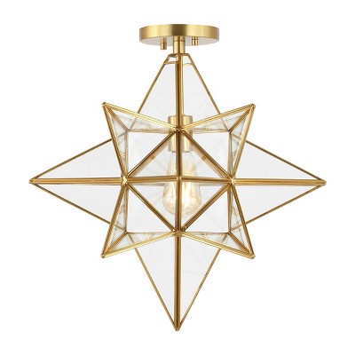 Abrielle 19" Antique Brass and Clear Glass Star Faceted LED Flush Mount