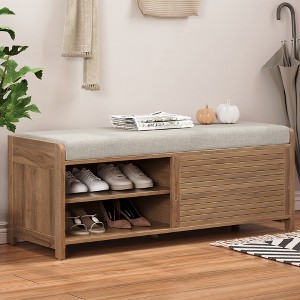 Whisen Shoe Bench with Storage and Cushion, Distressed Shutter Storage Bench - 1 of 4