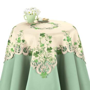 Collections Etc Embroidered Irish Shamrocks Table Linens on Cream Background - Perfect for St. Patrick's Day