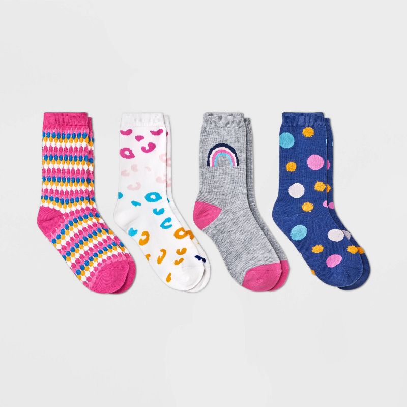 Girls' 4pk Feline Vibe Crew Socks - Cat & Jack™, 1 of 5