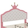 KWPZQEB Platform Bed Frame with PU Upholstered Headboard, Wooden Slats Support, Crown Princess Bed for Girls, White+Pink - 3 of 4