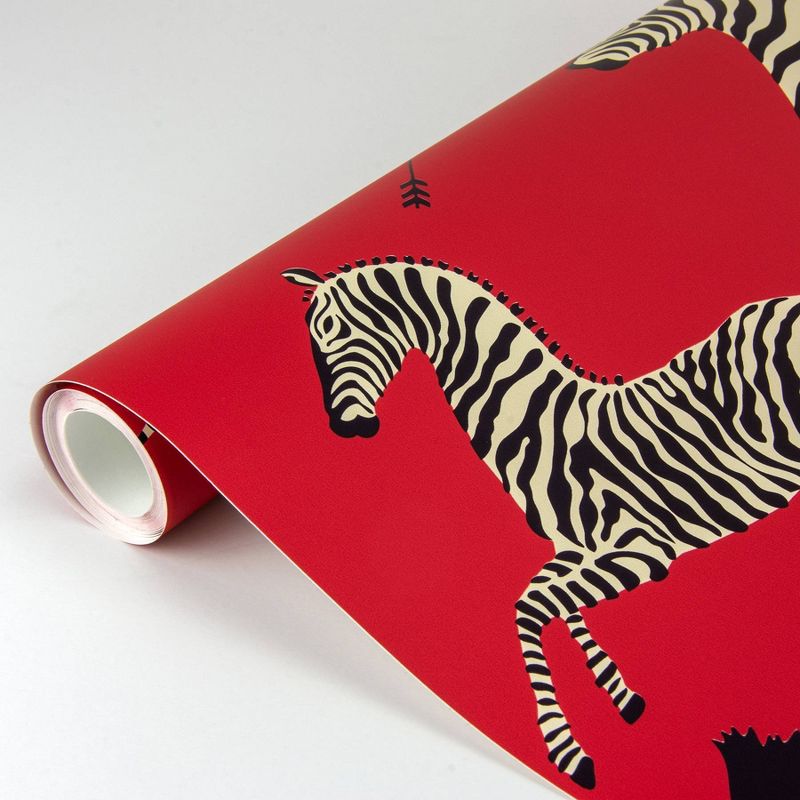 Brewster Zebra Safari Scalamandre Self Adhesive Wallpaper Masai Red, 3 of 8