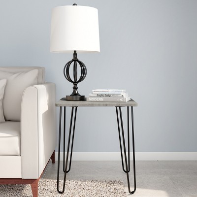 Hastings Home Modern Industrial End Table With Hairpin Legs - Driftwood Gray/Black