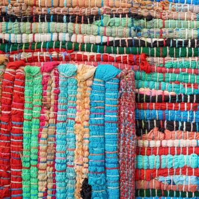 Petar Striped Multicolor Square Handwoven Wool-Cotton Rug 6' x 6'