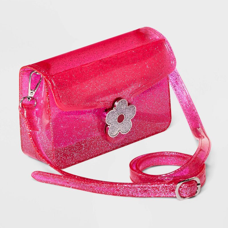 Girls&#39; Glitter Flower Jelly Crossbody Bag - Cat &#38; Jack&#8482; Pink, 2 of 7