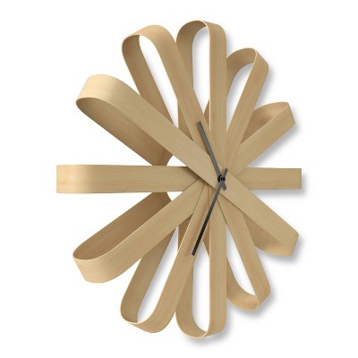 Natural Beech Wood Ribbon Wall Clock, 20" Diameter