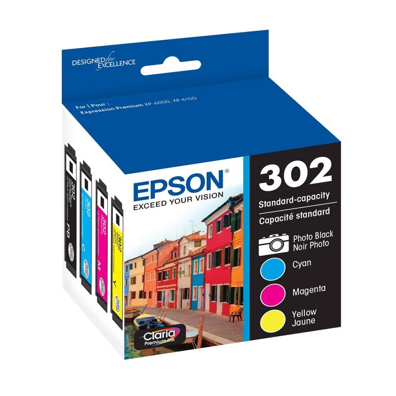 Epson 302 Black, C/M/Y 4pk Ink Cartridges - Black, Cyan, Magenta, Yellow (T302520-CP), 3 of 10