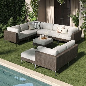 LayinSun Wicker Rattan Patio Furniture Set, Deep Seating Outdoor Modular Sectional Sofa Conversation Set with Thick Cushions - 1 of 4