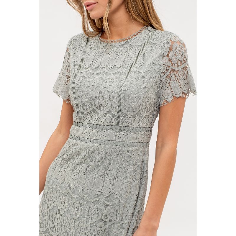 August Sky Women's Scalloped Floral Lace Overlay Midi Dress, 4 of 5