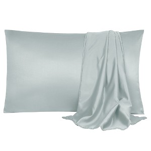 4 Pcs Standard 20"x26" Silk Satin Luxury Cooling Pillowcase Light Gray - PiccoCasa - 1 of 4