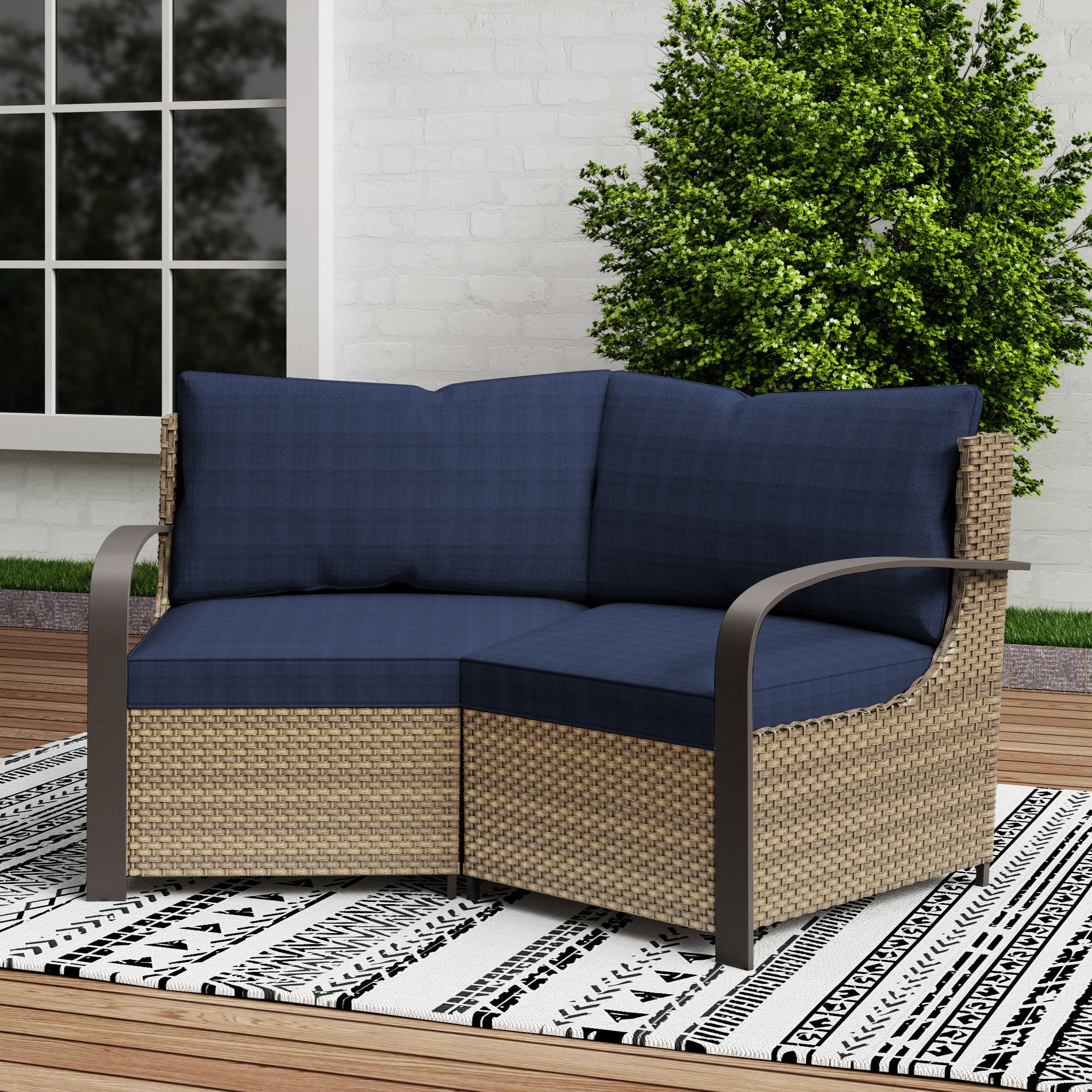 YARDSIGHT Outdoor Patio Left and Right Arm Chairs, All-Weather Wicker Sectional Sofa with Olefin Cushions and Steel Frame