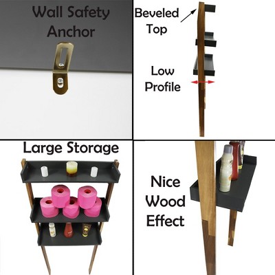 Gray Wood Over-the-Toilet Ladder Shelf with Storage Trays