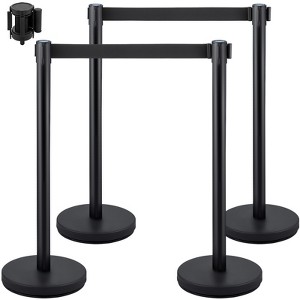 VEVOR Crowd Control Stanchion, Set of 4 Pieces Stanchion Set, Stanchion Set with 6.6 ft/2 m Black Retractable Belt, Black Crowd Control Barrier,Black - 1 of 4