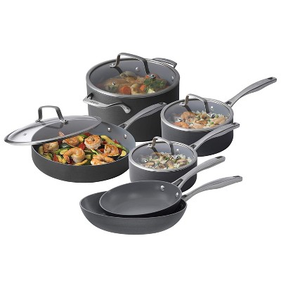 Bialetti 10 Piece Hard Anodized Aluminum Ceramic Nonstick Coating Saute Pan Sauce Pans Dutch Oven Cookware Set w/ Stainless Steel Handles and Lids