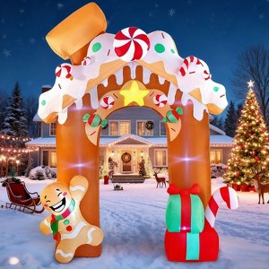 Joyfy 10 FT Tall Christmas Inflatable Decoration, Gingerbread House Archway with Built-in LEDs for Xmas Party Indoor Outdoor Yard Garden Lawn Décor - 1 of 4