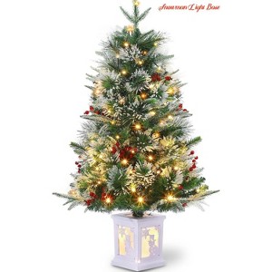Home 3ft Christmas Tree Pre-Lit Artificial Christmas Tree with Snowflake Base, Flocked Snow 78 Warm White Lights 8 Lighting Modes, Xmas Holiday Decor - 1 of 4