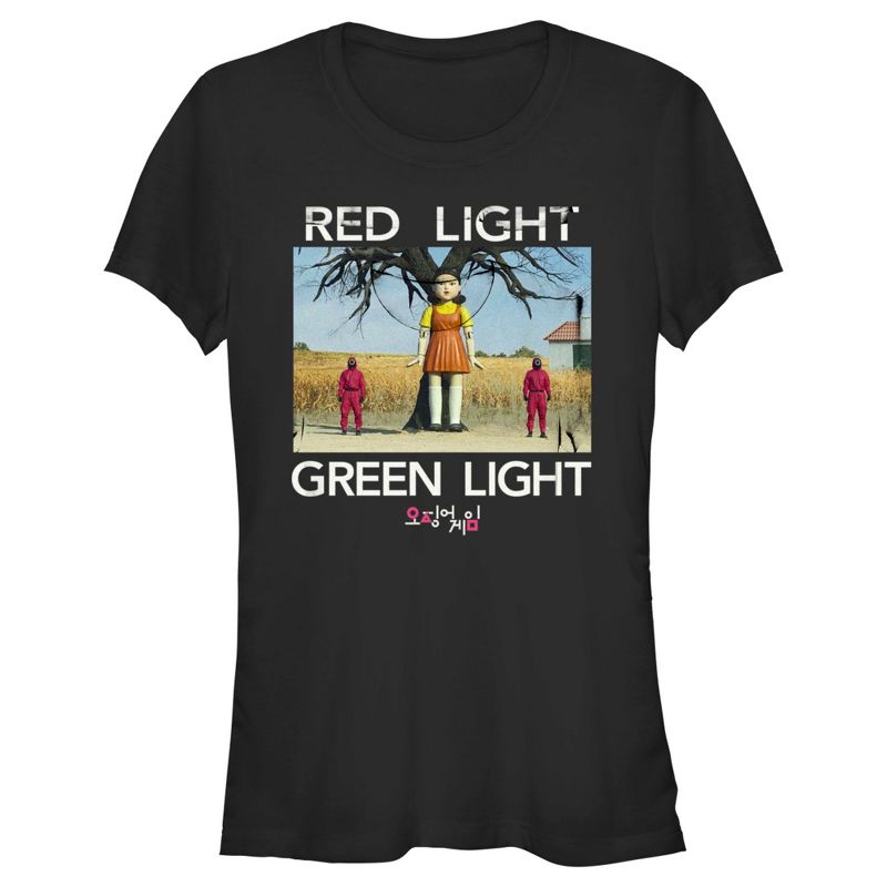 Juniors Womens Squid Game Red Light Green Light Scene T-Shirt, 1 of 5