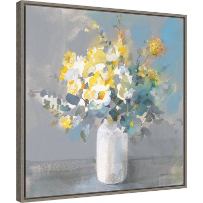 22" x 22" Touch of Spring White Vase Framed Canvas Print