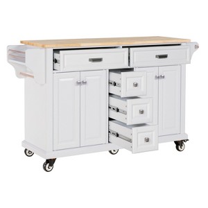 Vynxaria Kitchen Island - Rubberwood Countertop, 5-Wheel Rolling Cart with 5 Drawers, Storage Cabinet, Towel/Spice Racks for Dining & Kitchen,White - 1 of 4