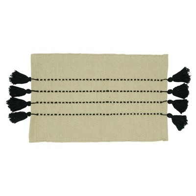 Saro Lifestyle Stripe Design Placemats with Tassels (Set of 4), Black