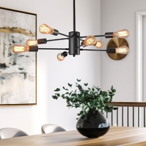 YANSUN 8-Light Modern Linear Chandelier - 2-Tier Vintage Black Pendant Light for Living Room - 1 of 1