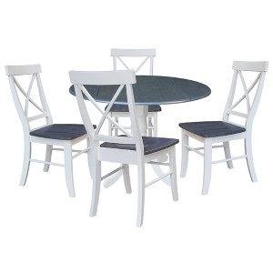 42" Conrad Dual Drop Leaf Dining Table with 4 X-Back Chairs White/Heather Gray - International Concepts: Hardwood, Pedestal Base, Seats 4 - 1 of 4