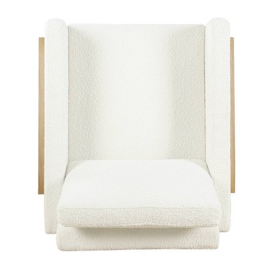 Cream White Boucle Wood Frame Accent Chair