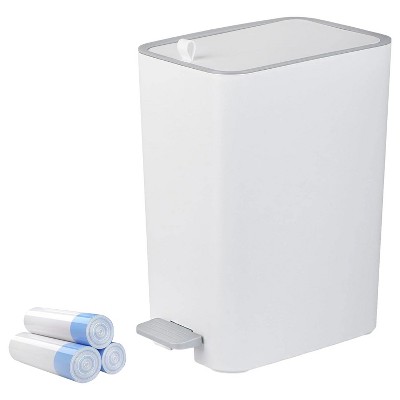 Aoibox Small Trash Can with Lid, 2.1 Gallon Step Garbage Bin with Handle, Slim Wastebasket for Bathroom, Bedroom, Office, Dorm, White