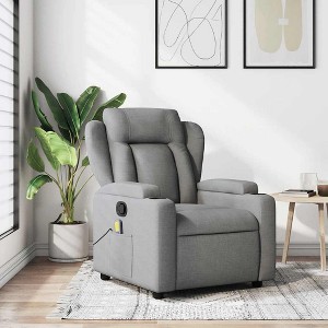 vidaXL Massage Recliner Chair Light Gray Fabric - 1 of 4