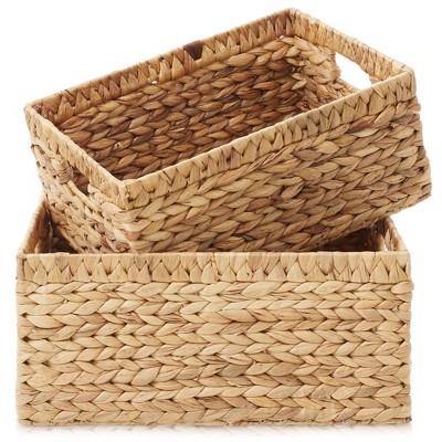 Casafield Natural Water Hyacinth Rectangular Storage Basket Set with Handles