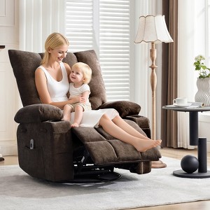 Swivel Rocker Recliner Chair with Massage and Heat,Oversize Ergonomic Lounge Sofa with Extended Footrest,Cup Holders for Living Room, Bedroom - 1 of 4