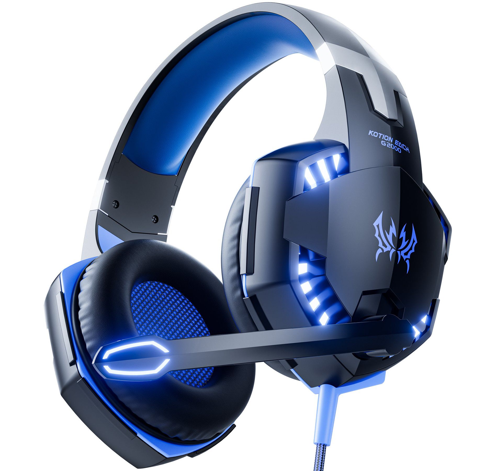 Gaming Headset with Microphone, Compatible with PS4 PS5 Xbox One PC Laptop, Over-Ear Headphones with LED Light, Noise Canceling Mic