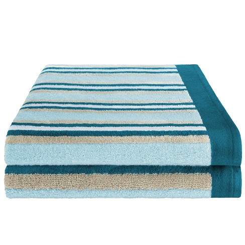 Cotton Modern Stripe 2-piece Bath Sheet Set, Sea Foam - Blue Nile Mills ...