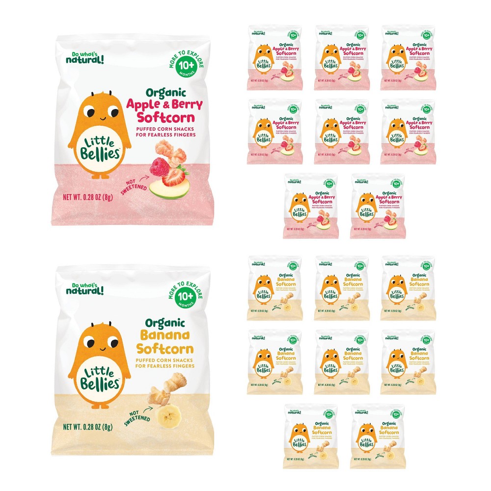 Little Bellies Organic Variety Banana Softcorn Baby Snacks - Apple and Berry -18ct/5.04oz: 10 Months and Up, Ready to Eat, 3rd Stage