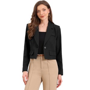 Allegra K Women Lapel Collar Cropped Long Sleeve Business Office Jacket Blazer - 1 of 4